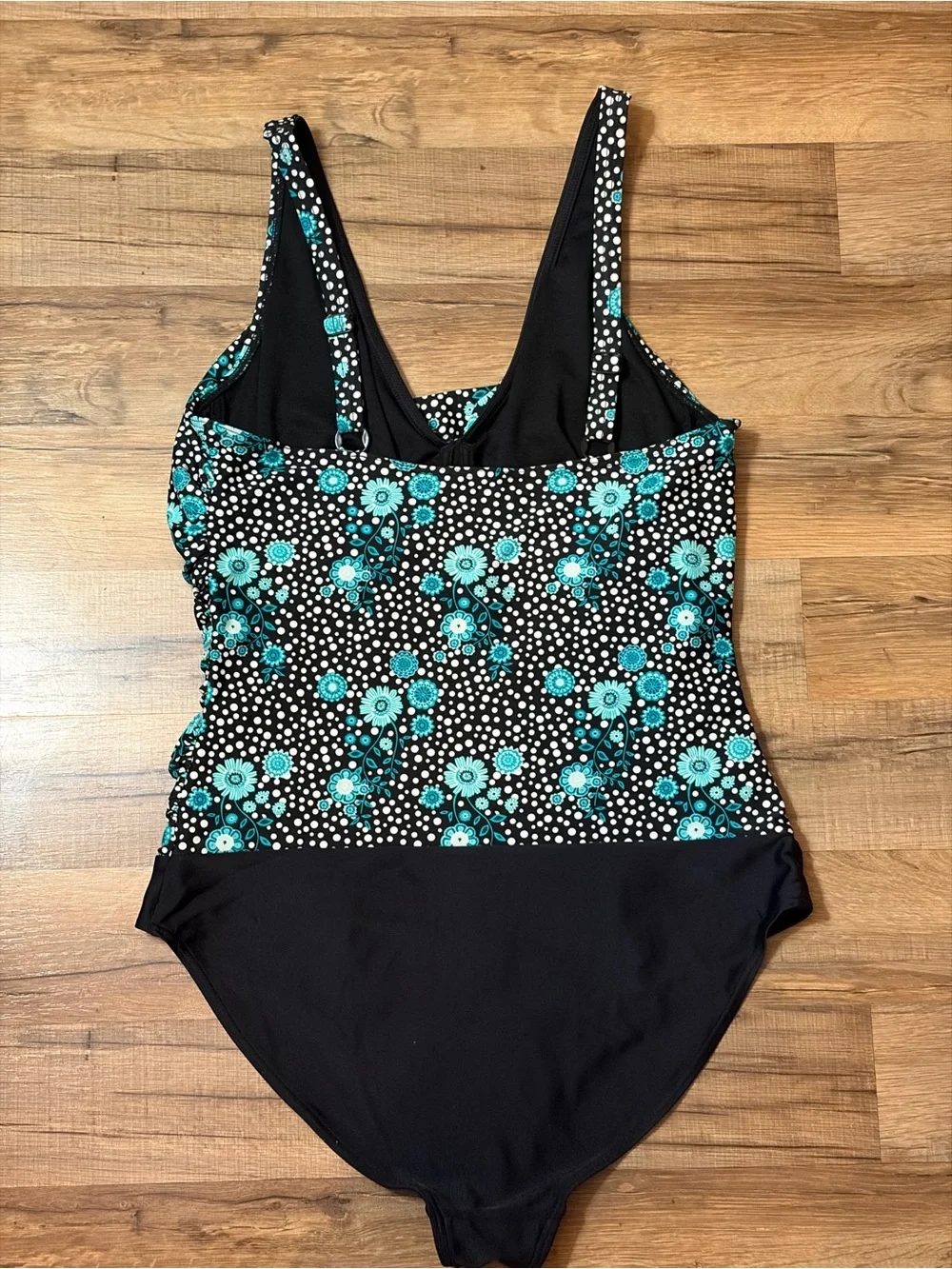 Lascana Black One-Piece Swimsuit Teal Floral Print Support Sz 16 beach pool vaca